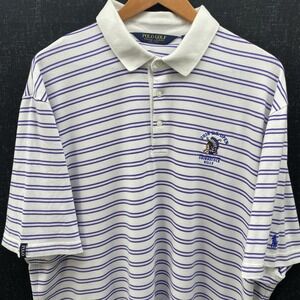 Polo Golf Ralph Lauren Mens XL White Blue‎ Striped Cotton Polo Shinnecock Hills
